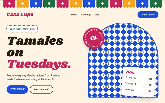 Casa Lupe restaurant concept homepage