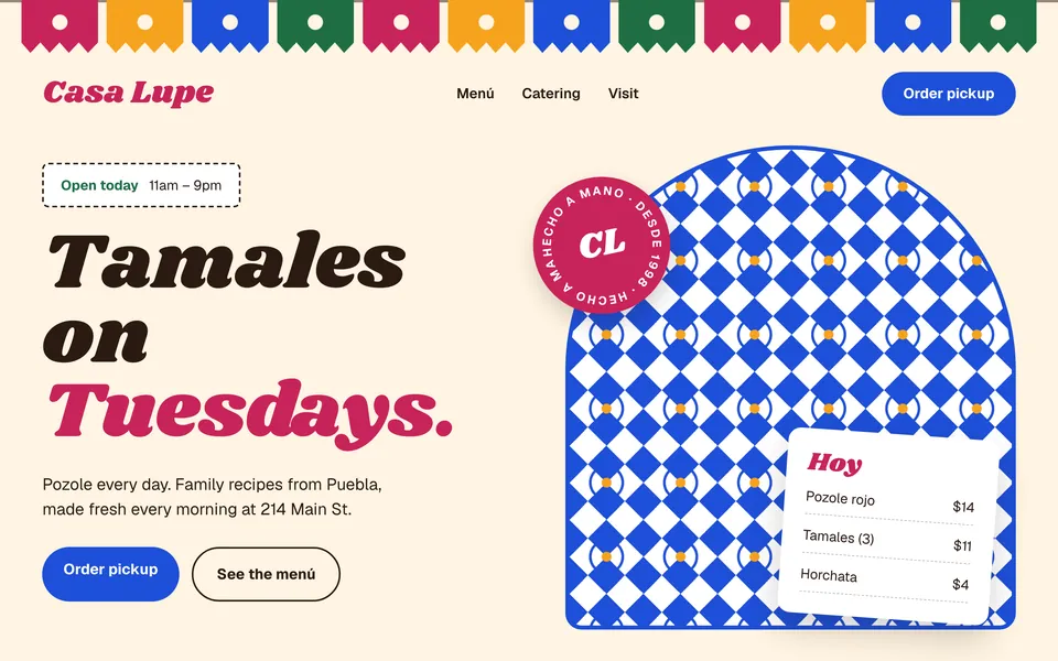 Casa Lupe concept homepage design