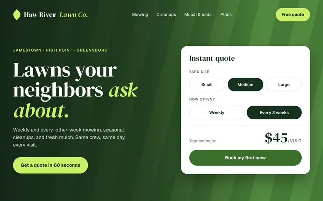 Haw River Lawn Co. concept homepage