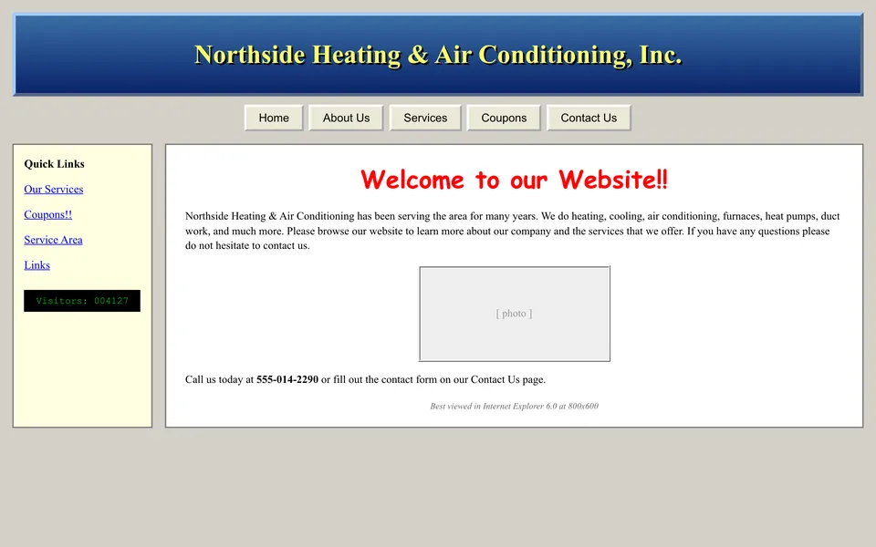 An outdated heating company website, the kind a redesign replaces